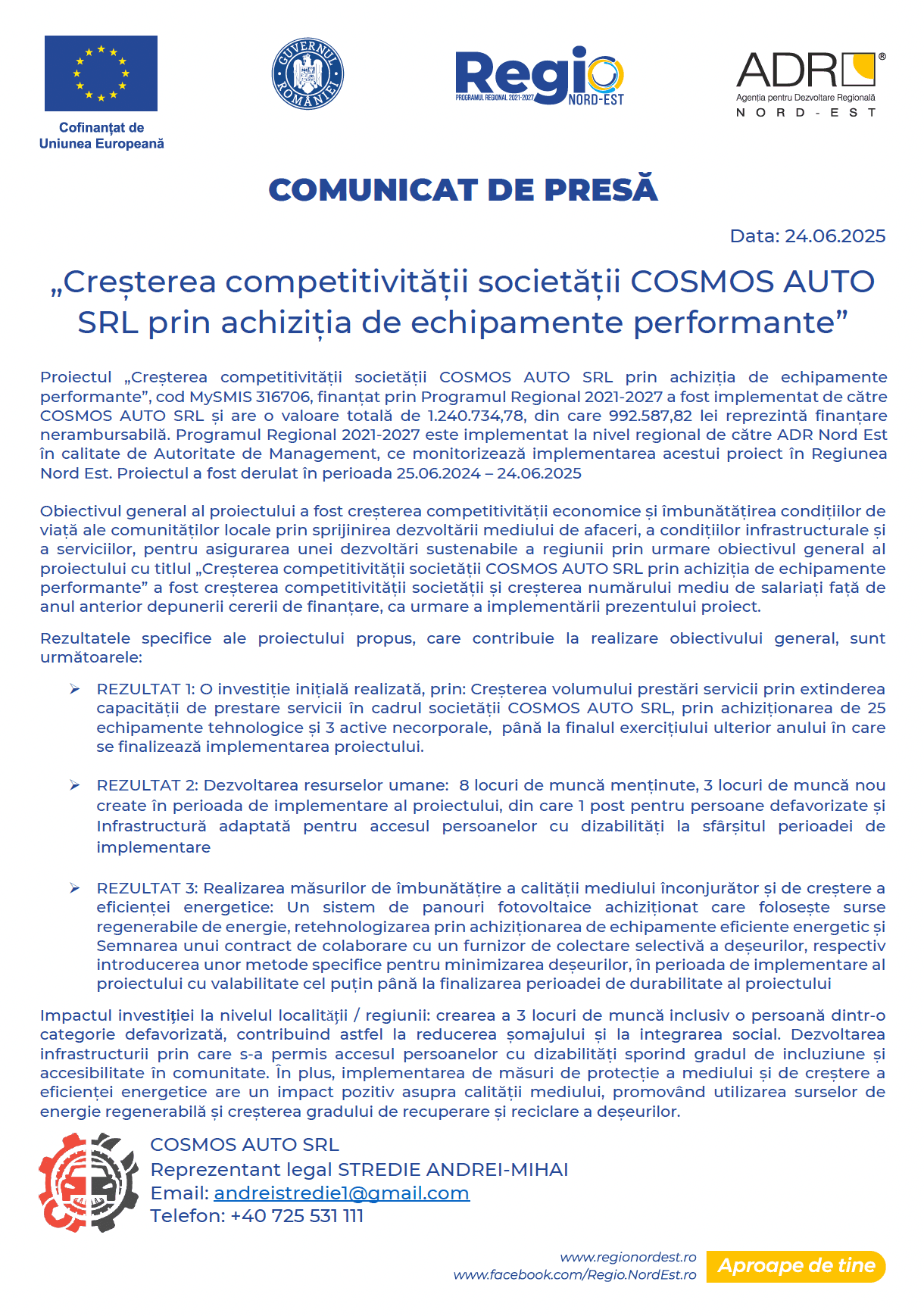 Comunicat de presă — Finanțare PR Nord-Est 2021-2027